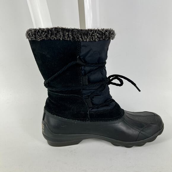 Sperry duck boots womens size 7 black faux fur lined waterproof winter shoes - Picture 3 of 11